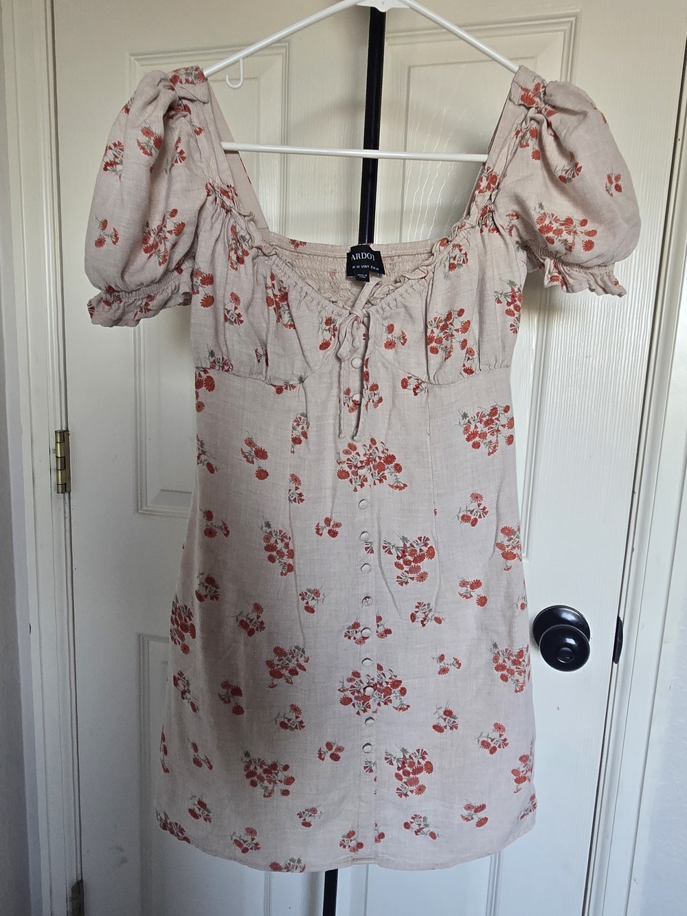 Bardot Floral Puff Sleeve Mini Dress Pink Red Cottagecore Small